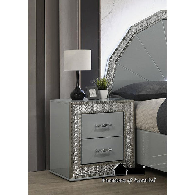 Furniture of America Cassiopeia Nightstand, Metallic Gray