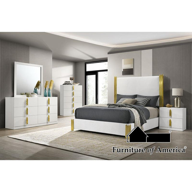 Furniture of America Basildon Queen Bed, White/Gold