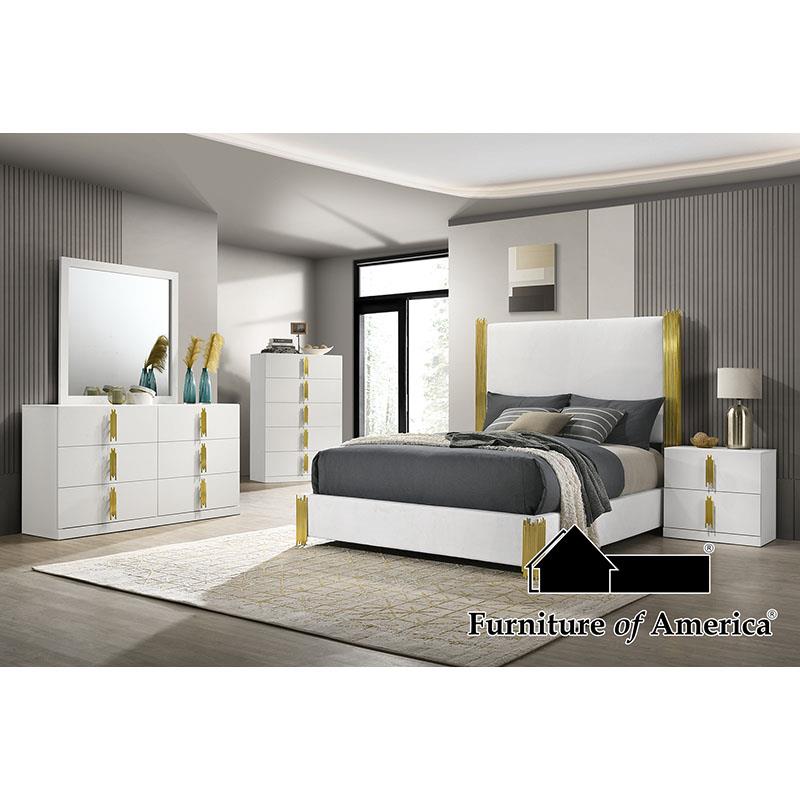 Furniture of America Basildon E.King Bed, White/Gold