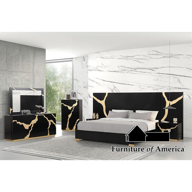 Furniture of America Goldsberg Queen Panel Bed w/ Extended Panel, Black/Gold