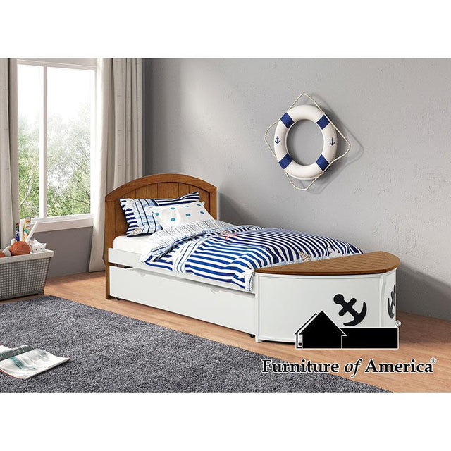 Furniture of America Poseidon Twin Captain Bed w/ Trundle, White/Oak