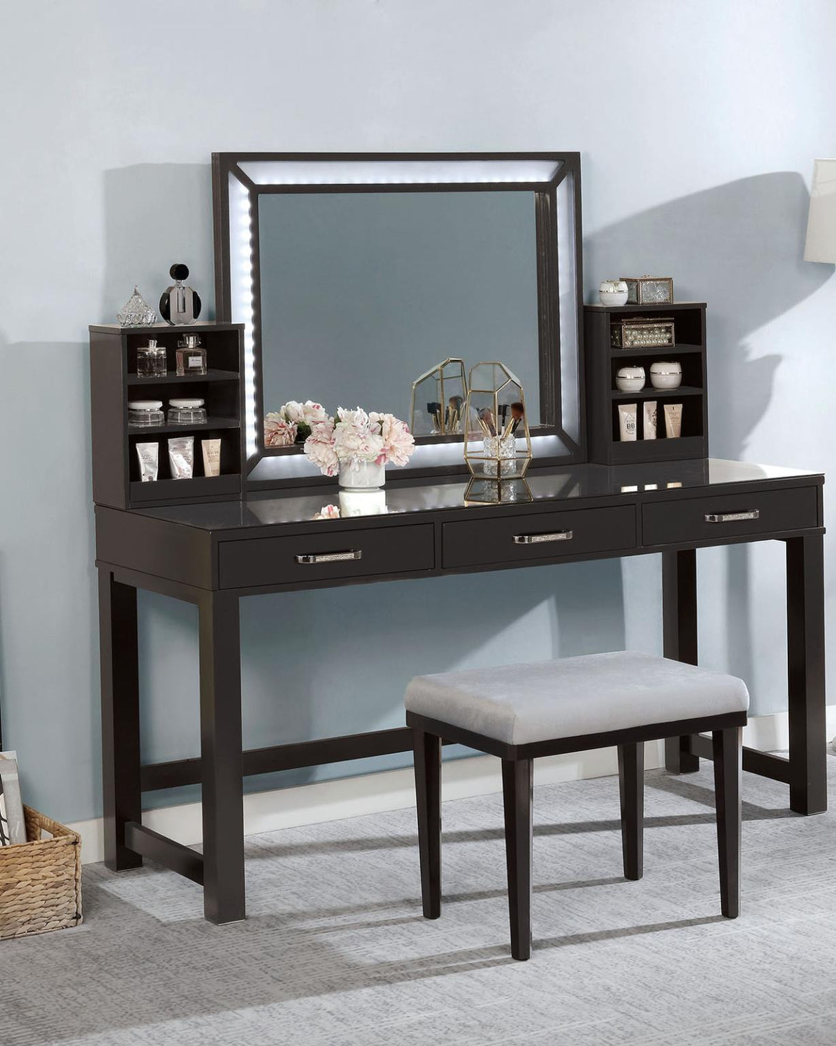 Furniture of America Stephanie Vanity Set, Gray