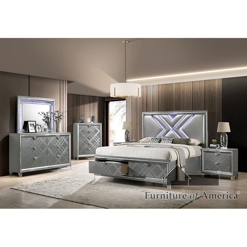 Furniture of America Emmeline Cal.King Bed, Silver