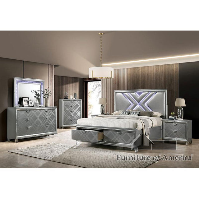 Furniture of America Emmeline Cal.King Bed, Silver