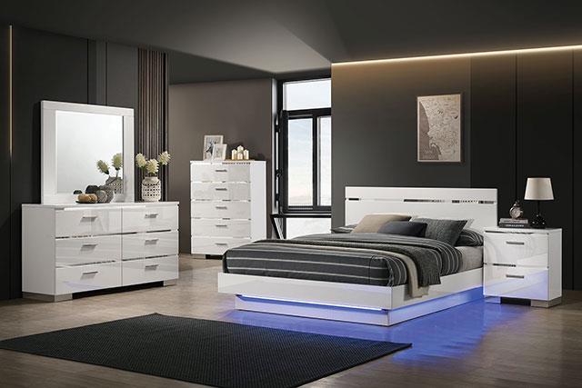 Furniture of America Erlach Cal.King Bed, White/Chrome