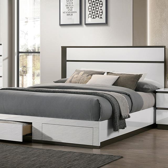 Furniture of America Birsfelden E.King Bed w/ Drawers, White