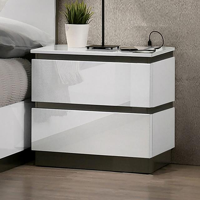 Furniture of America Birsfelden Nightstand w/ USB, White