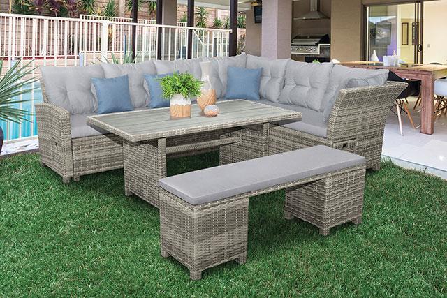 Furniture of America Malia 6 Pc. Patio Dining Set w/ Bench