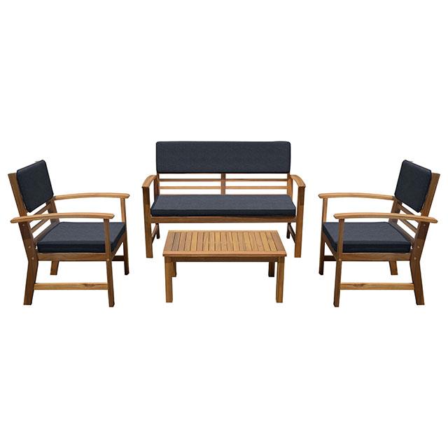 Furniture of America Hana 4 Pc. Patio Set, Denim Blue/Natural