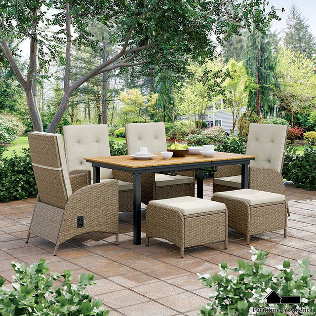 Furniture of America Mackay 7 Pc. Patio Dining Set w/ 2 Ottomans