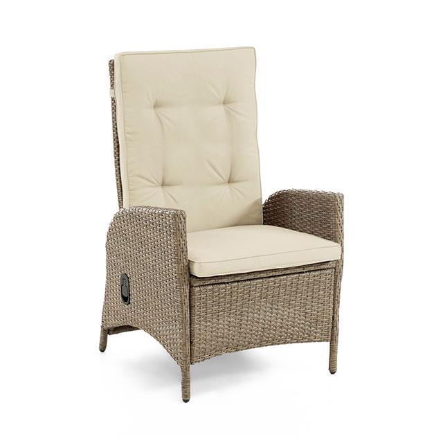 Furniture of America Mackay 2 Reclining Chairs + 2 Ottomans, Beige/Natural Teak