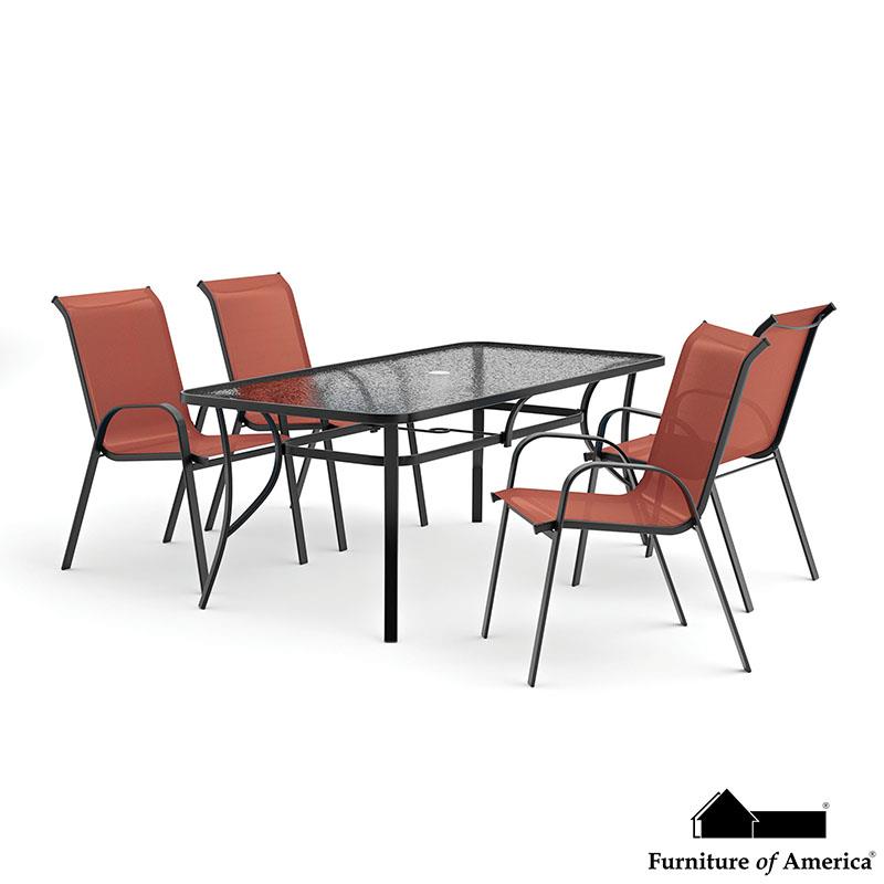 Furniture of America Pierro 5 Pc. Outdoor Dining Set, Red