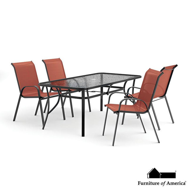 Furniture of America Pierro 5 Pc. Outdoor Dining Set, Red