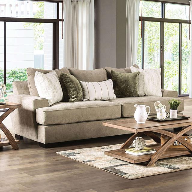 Furniture of America New Meadows Sofa, Ash Green/Ivory