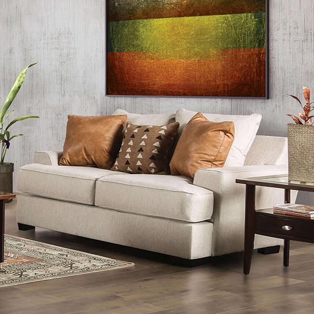 Furniture of America New Meadows Loveseat, Sand/Caramel