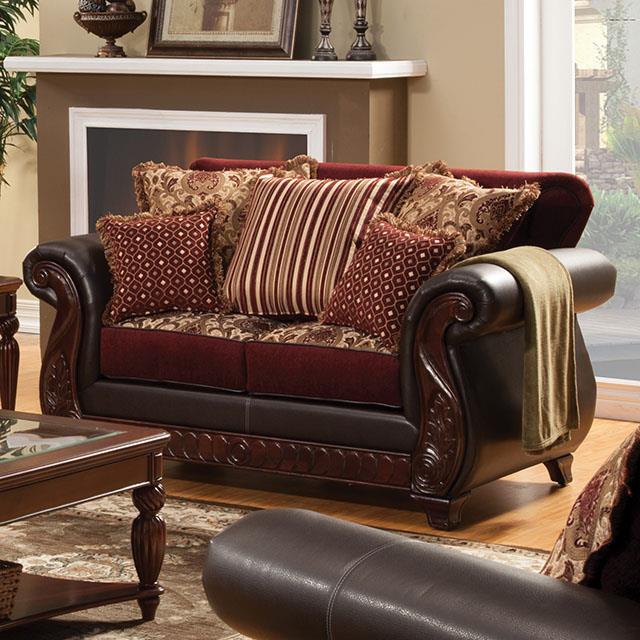 Furniture of America Franklin Loveseat, Burgundy