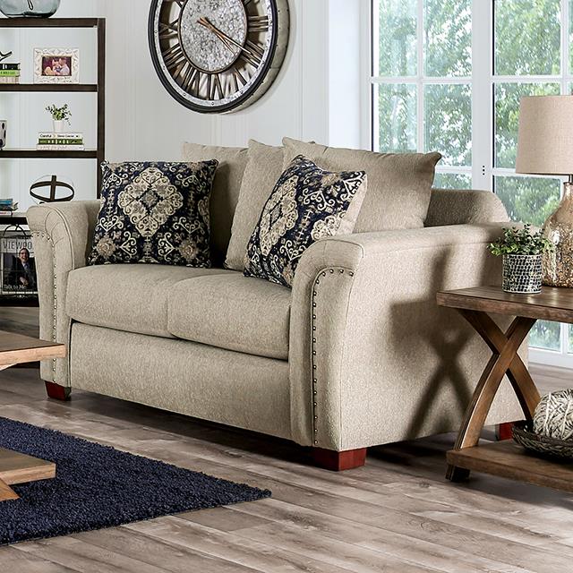 Furniture of America Belsize Loveseat, Beige/Navy