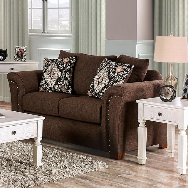 Furniture of America Belsize Loveseat, Chocolate/Tan