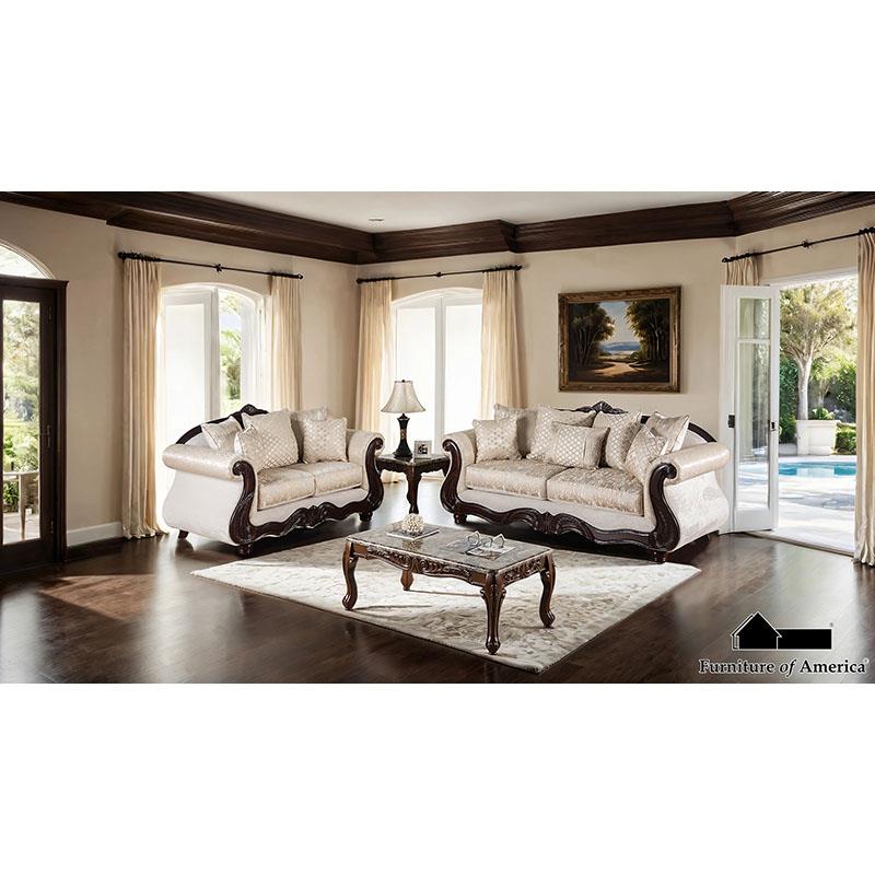 Furniture of America Huelva Sofa, Beige/Dark Cherry